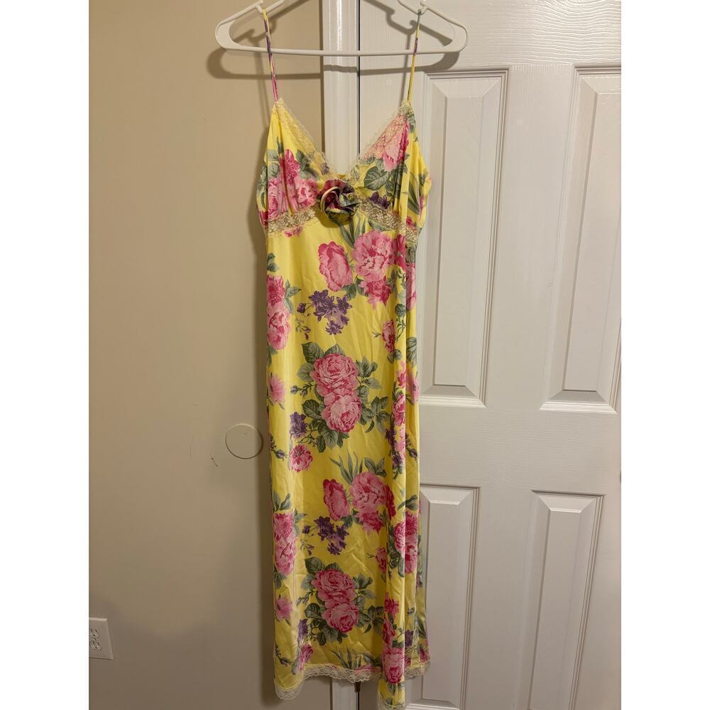 Wayf yellow floral night gown dress sz M